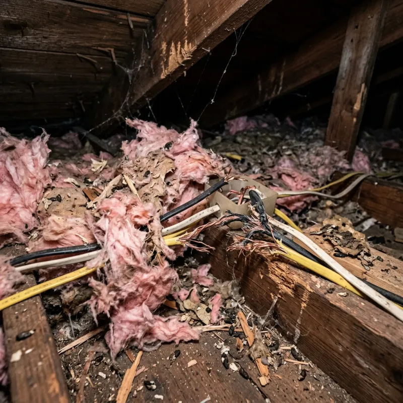Contaminated ceiling insulation being assessed in a Pheasant Creek roof space